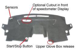 Prius dash cover with text showing features